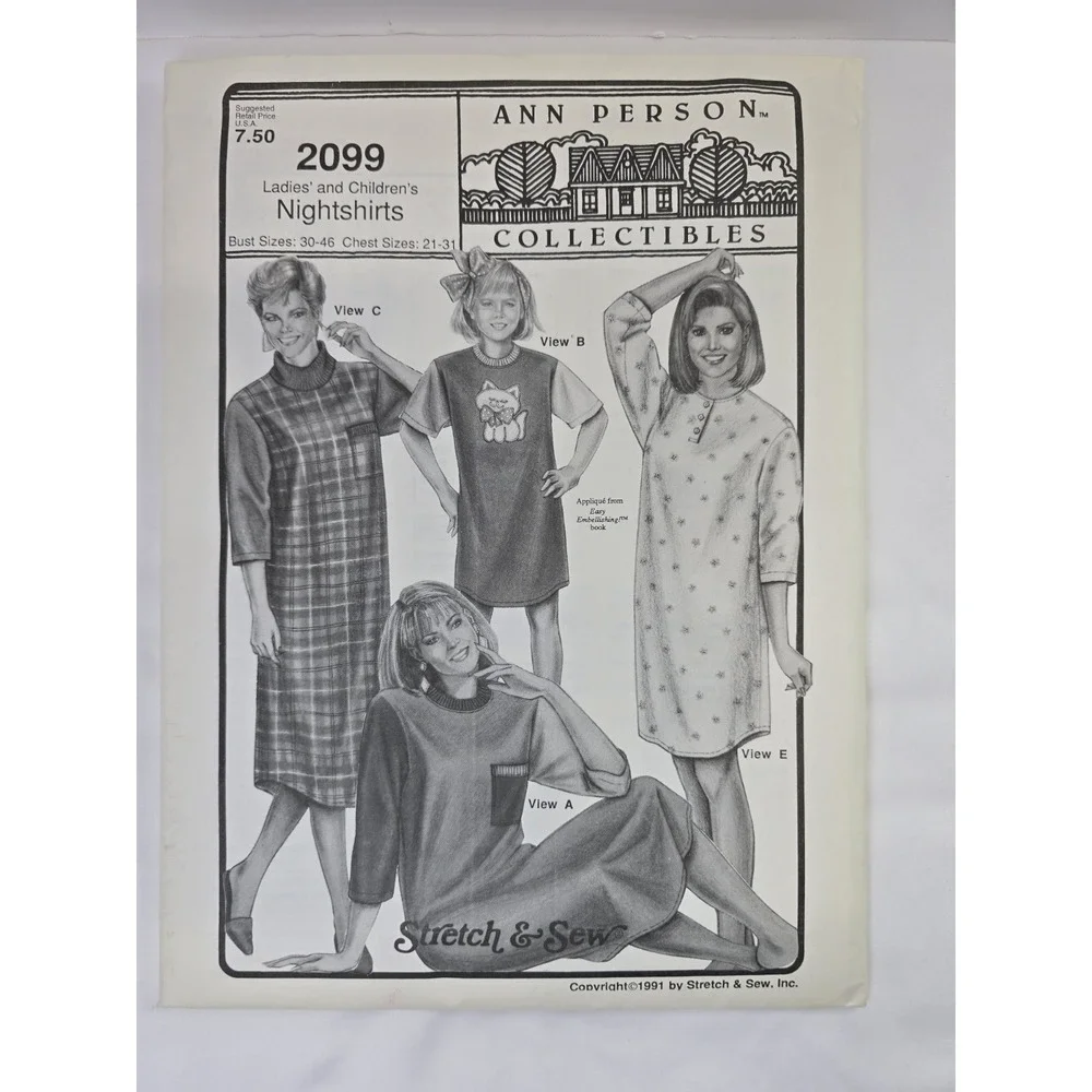 Vintage 1990s Stretch & Sew Ann Person Sewing Pattern 2099 - Nightgowns